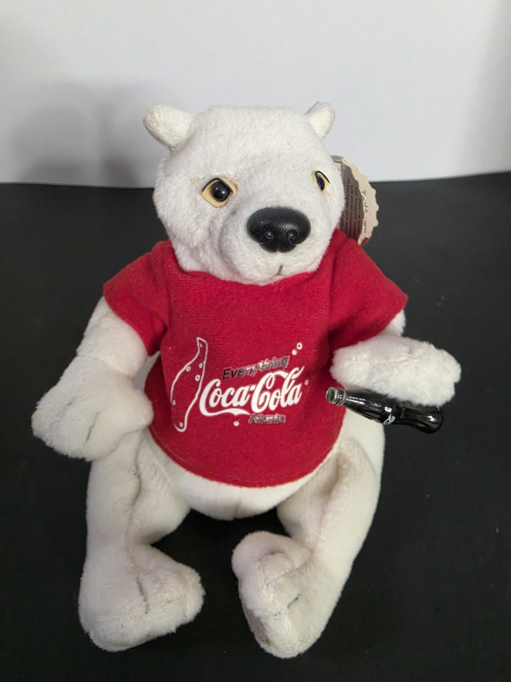 Coca Cola White Polar Bear Plush in Red Logo Tee with Mini Bottle